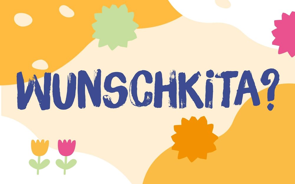 Abstrakter Hintergrund mit geschwungenen Elementen, Text: Wunschkita